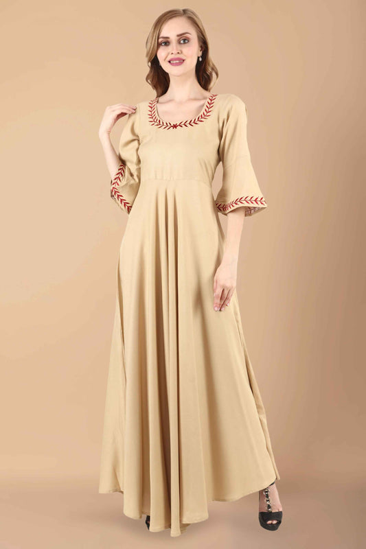 Buy Plus Size Minimal Beige Dress At Apella | Sizes XS to 10 XL | India | Free Delivery | Customized