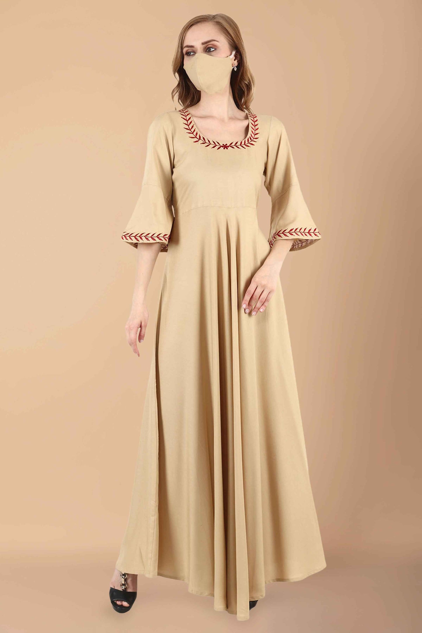 Buy Plus Size Minimal Beige Dress At Apella | Sizes XS to 10 XL | India | Free Delivery | Customized