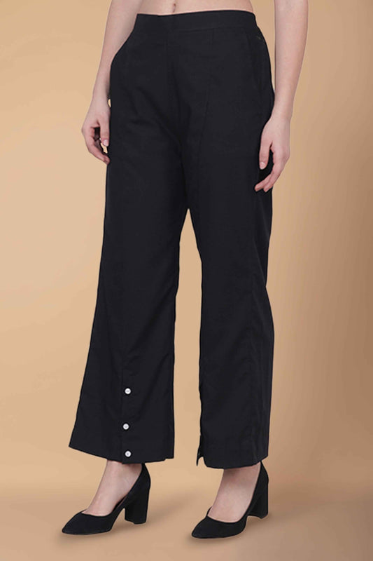 Buy Plus Size Black Buttoned Palazzo At Apella | Sizes XS to 10 XL | India | Free Delivery | Customized