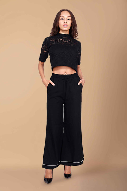 Buy Plus Size Detailed Hemline Palazzo At Apella | Sizes XS to 10 XL | India | Free Delivery | Customized