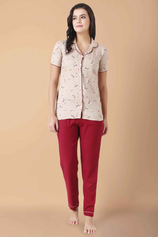 Buy Plus Size Maroon Printed Night Suit At Apella | Sizes XS to 10 XL | India | Free Delivery | Customized