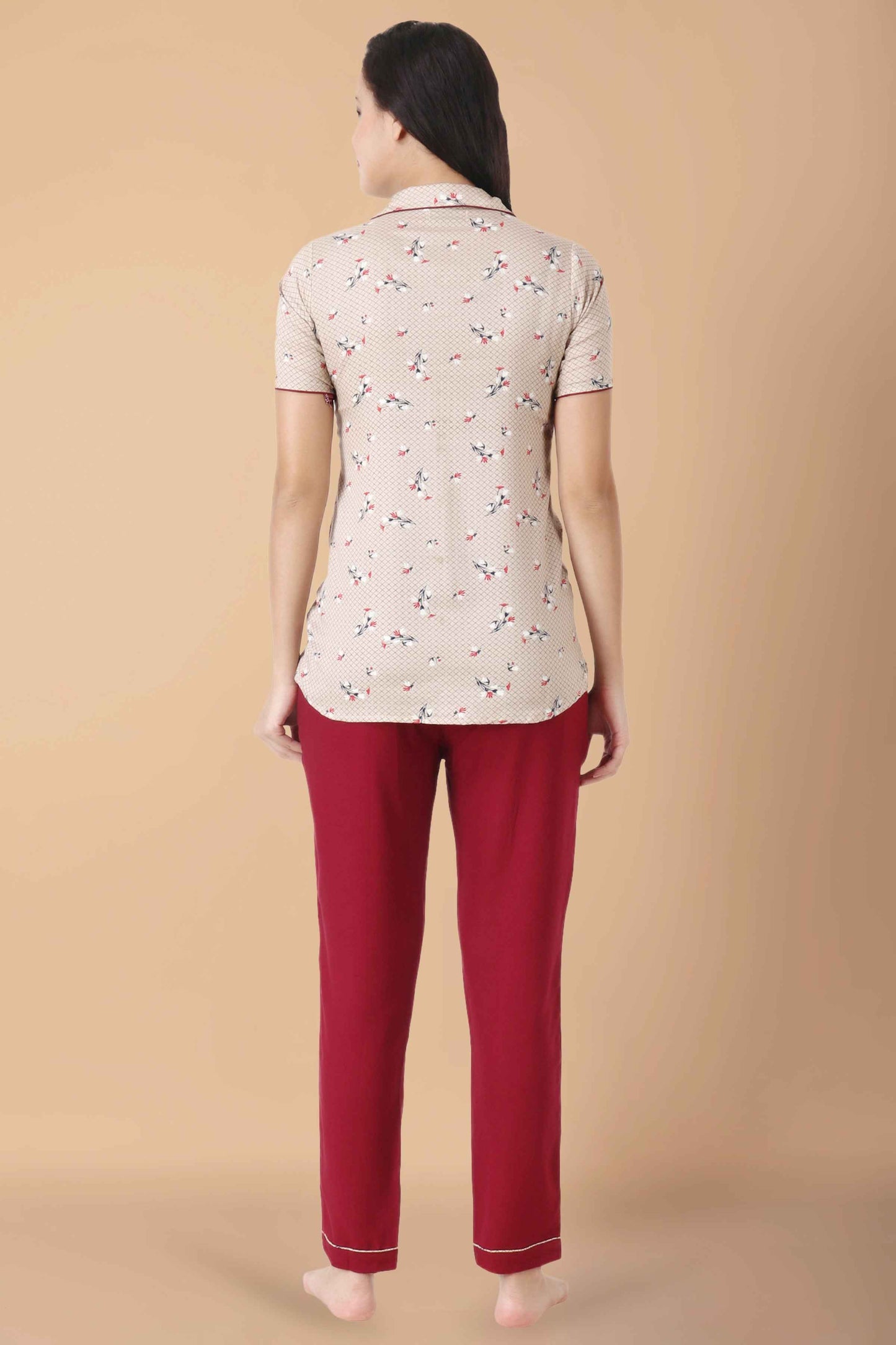 Buy Plus Size Maroon Printed Night Suit At Apella | Sizes XS to 10 XL | India | Free Delivery | Customized