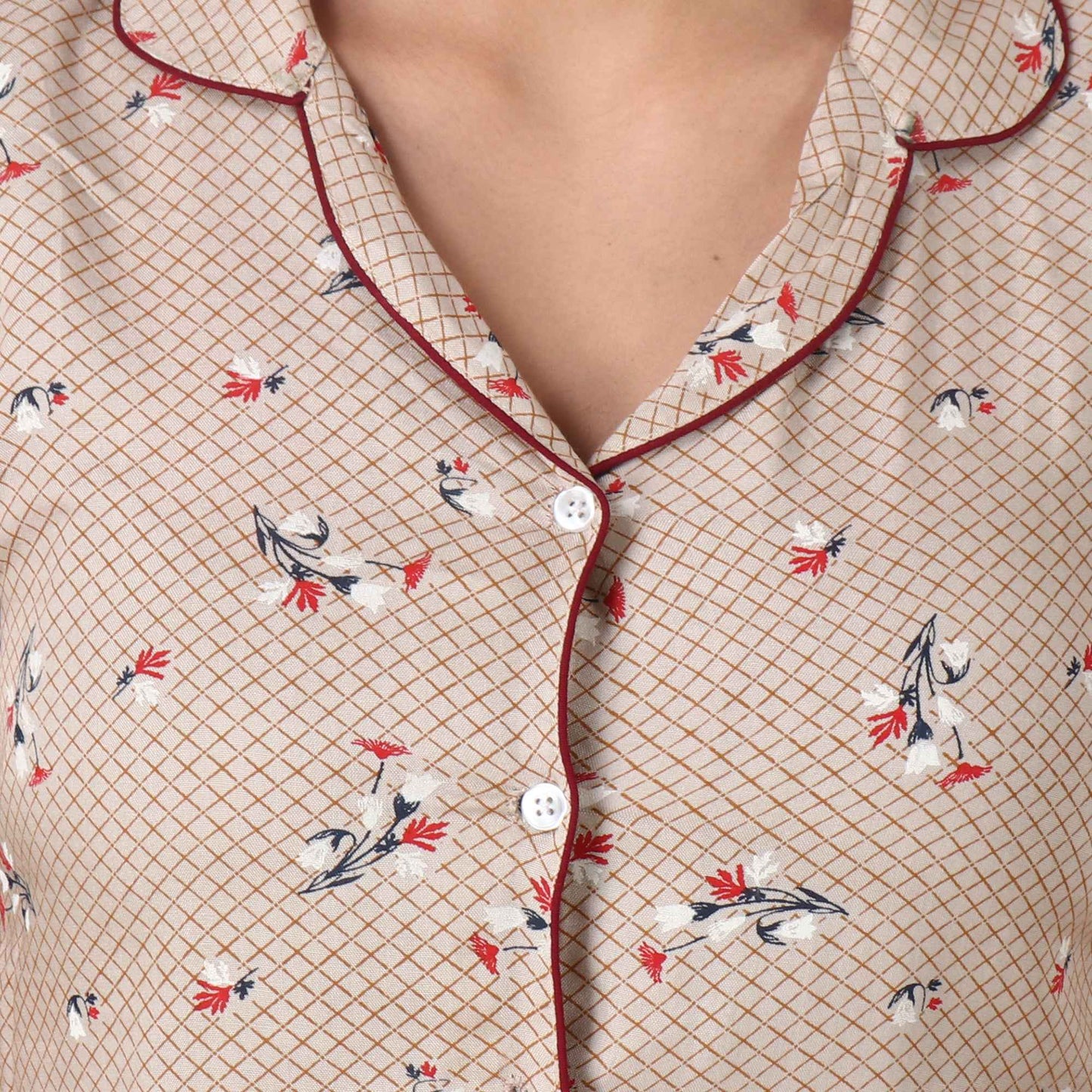 Buy Plus Size Maroon Printed Night Suit At Apella | Sizes XS to 10 XL | India | Free Delivery | Customized