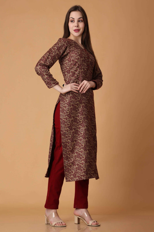 Buy Plus Size Maroon Delight Woollen Kurta Set At Apella | Sizes XS to 10 XL | India | Free Delivery | Customized