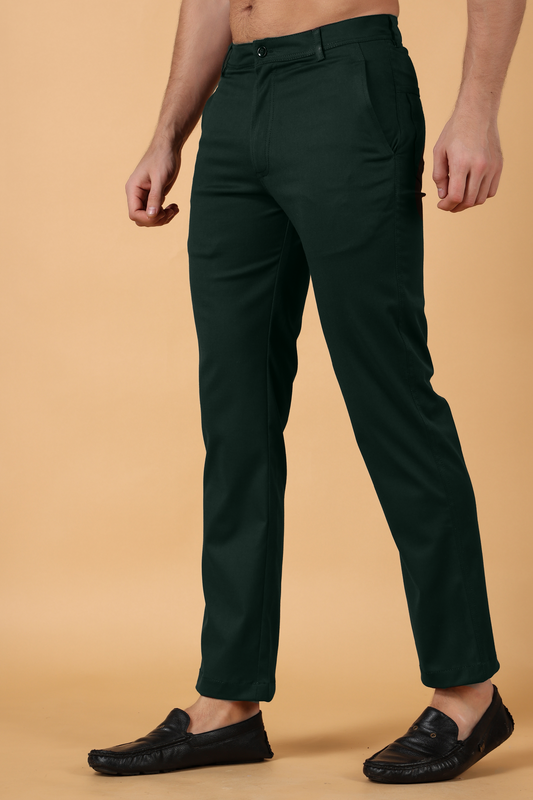 Buy Plus Size Bottle Green Cotton Lycra Chinos At Apella | Sizes XS to 10 XL | India | Free Delivery | Customized