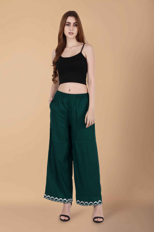 Buy Plus Size Detailed Rayon Palazzo At Apella | Sizes XS to 10 XL | India | Free Delivery | Customized