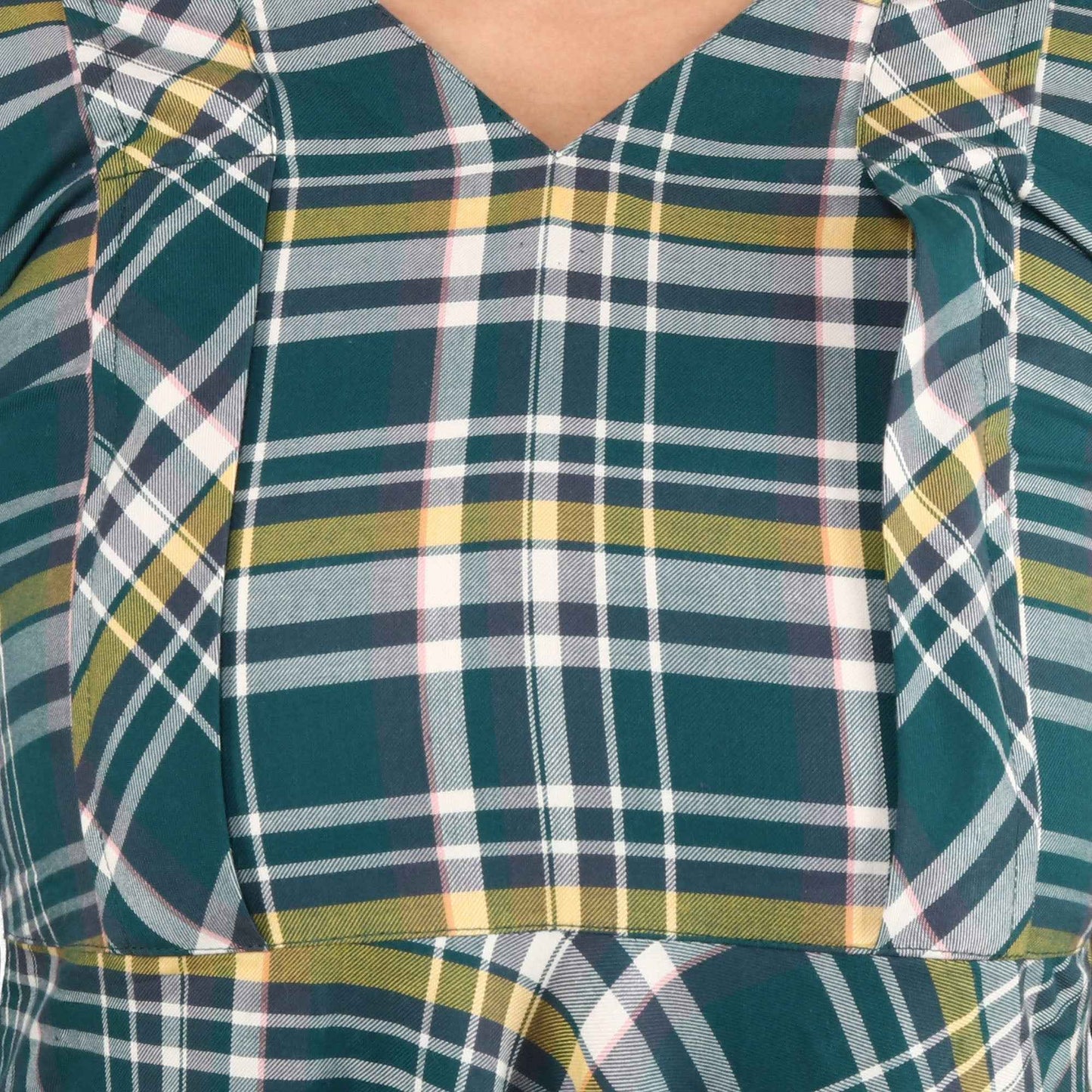 Buy Plus Size Green Check Woollen Dress At Apella | Sizes XS to 10 XL | India | Free Delivery | Customized