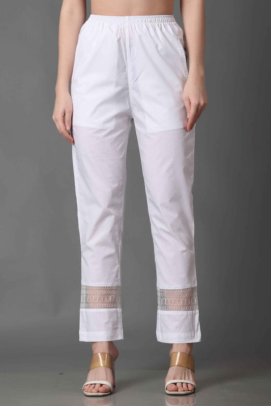 Buy Plus Size Icy White Detailed Palazzo Pants At Apella | Sizes XS to 10 XL | India | Free Delivery | Customized