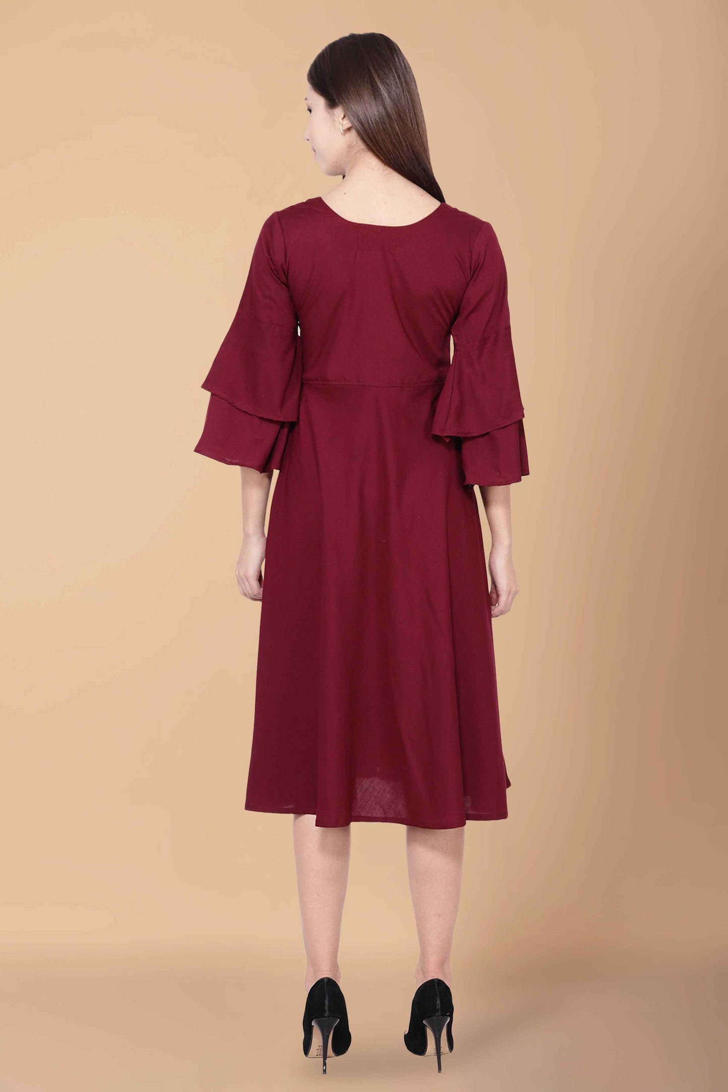 Buy Plus Size Solid Maroon A-line Dress At Apella | Sizes XS to 10 XL | India | Free Delivery | Customized