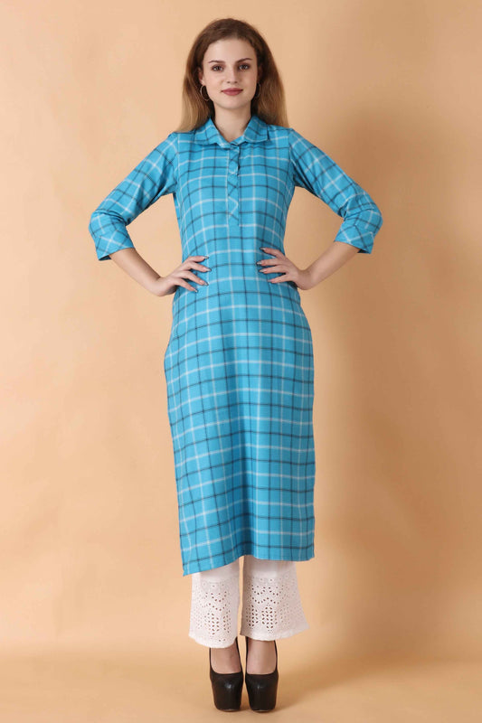 Buy Plus Size Blue Arctic Woollen Kurta At Apella | Sizes XS to 10 XL | India | Free Delivery | Customized