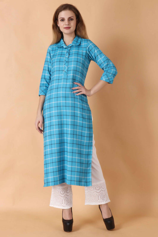 Buy Plus Size Blue Arctic Woollen Kurta At Apella | Sizes XS to 10 XL | India | Free Delivery | Customized
