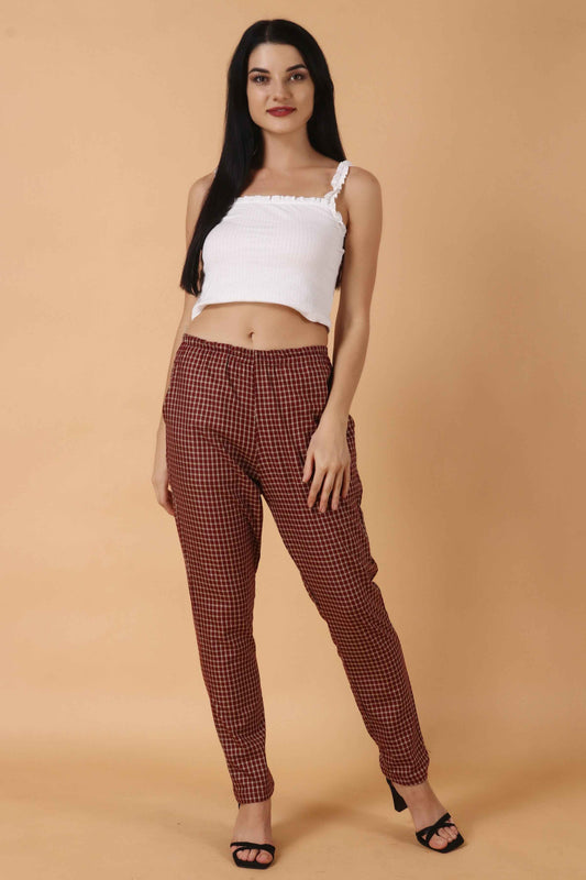 Buy Plus Size Maroon Checked Woollen Pajama At Apella | Sizes XS to 10 XL | India | Free Delivery | Customized