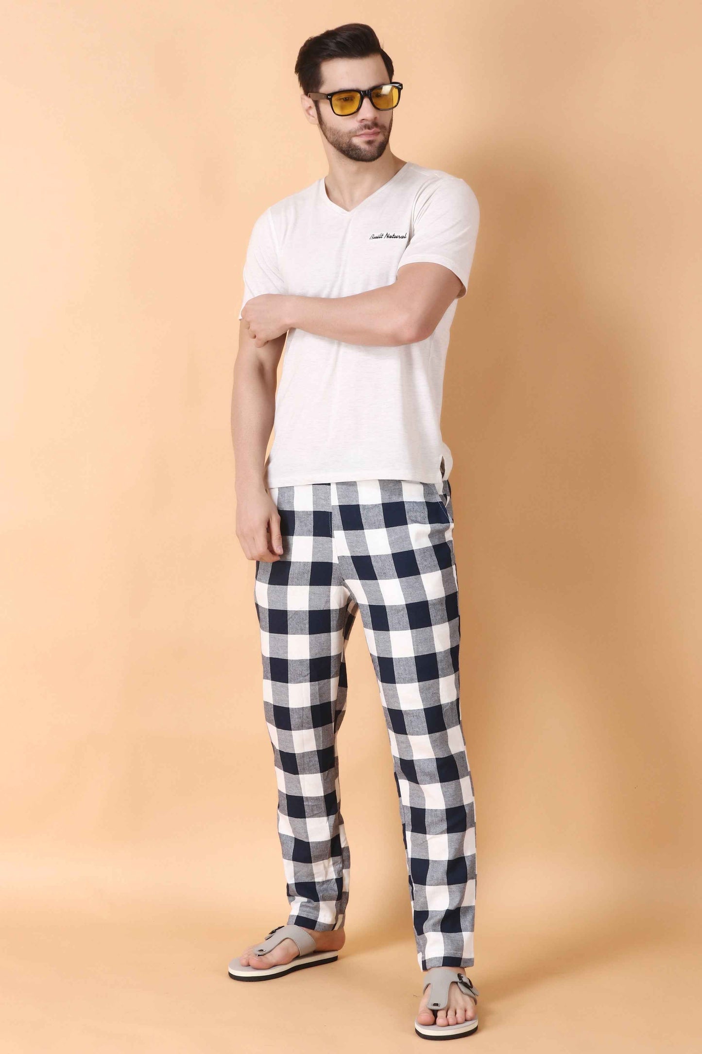 Buy Plus Size Navy Checked Woollen Pajama At Apella | Sizes XS to 10 XL | India | Free Delivery | Customized