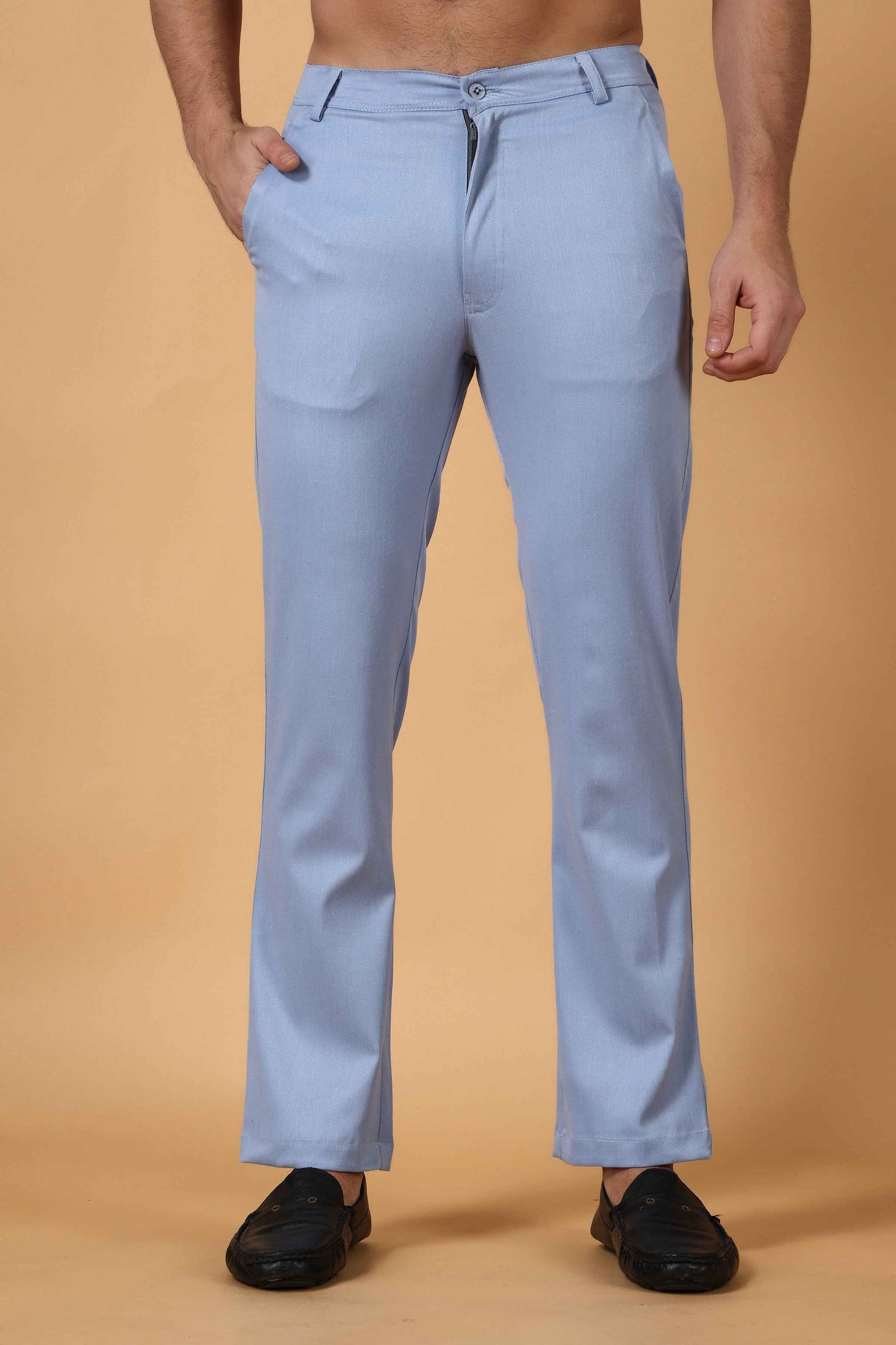 Buy Plus Size Sky Cotton Lycra Chinos At Apella | Sizes XS to 10 XL | India | Free Delivery | Customized