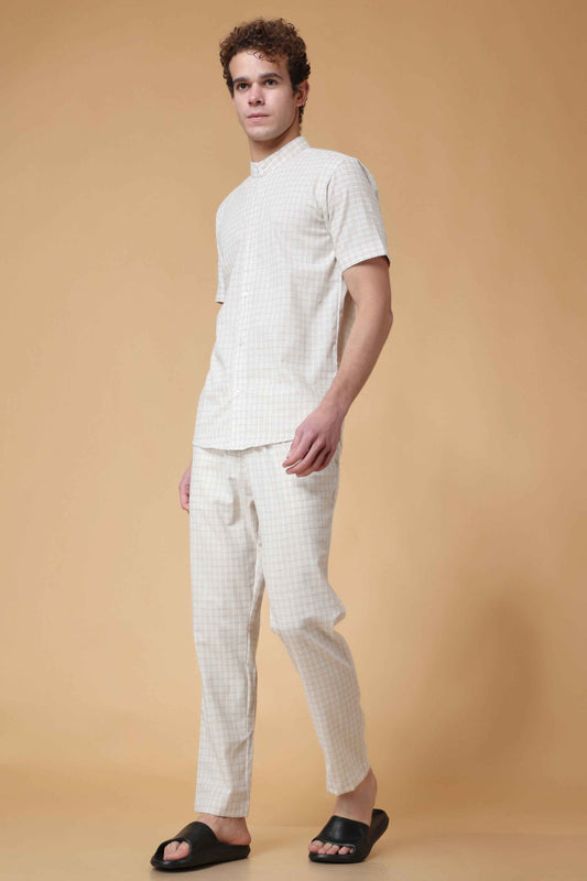 Buy Plus Size Almond Checked Lounge Wear Set At Apella | Sizes XS to 10 XL | India | Free Delivery | Customized