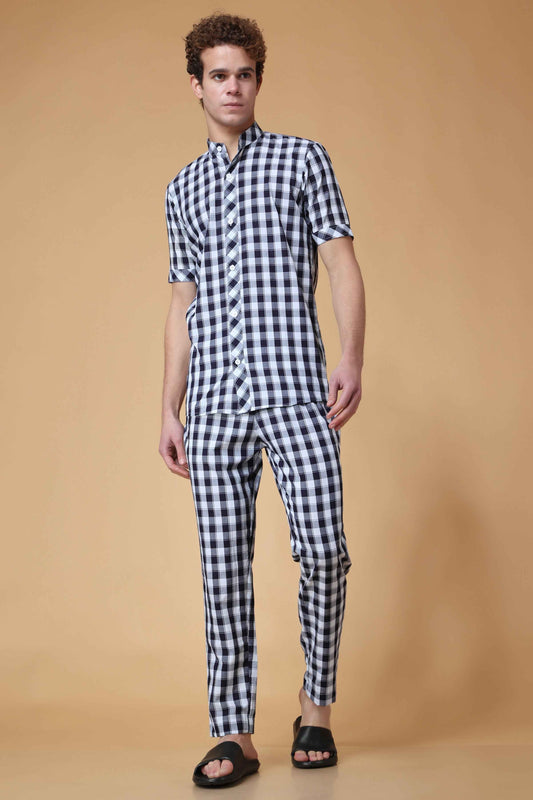 Buy Plus Size Classic Black Checked Night Suit At Apella | Sizes XS to 10 XL | India | Free Delivery | Customized