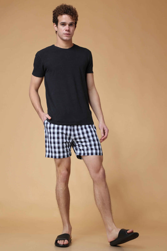 Buy Plus Size Classic Black Checked Cotton Shorts At Apella | Sizes XS to 10 XL | India | Free Delivery | Customized