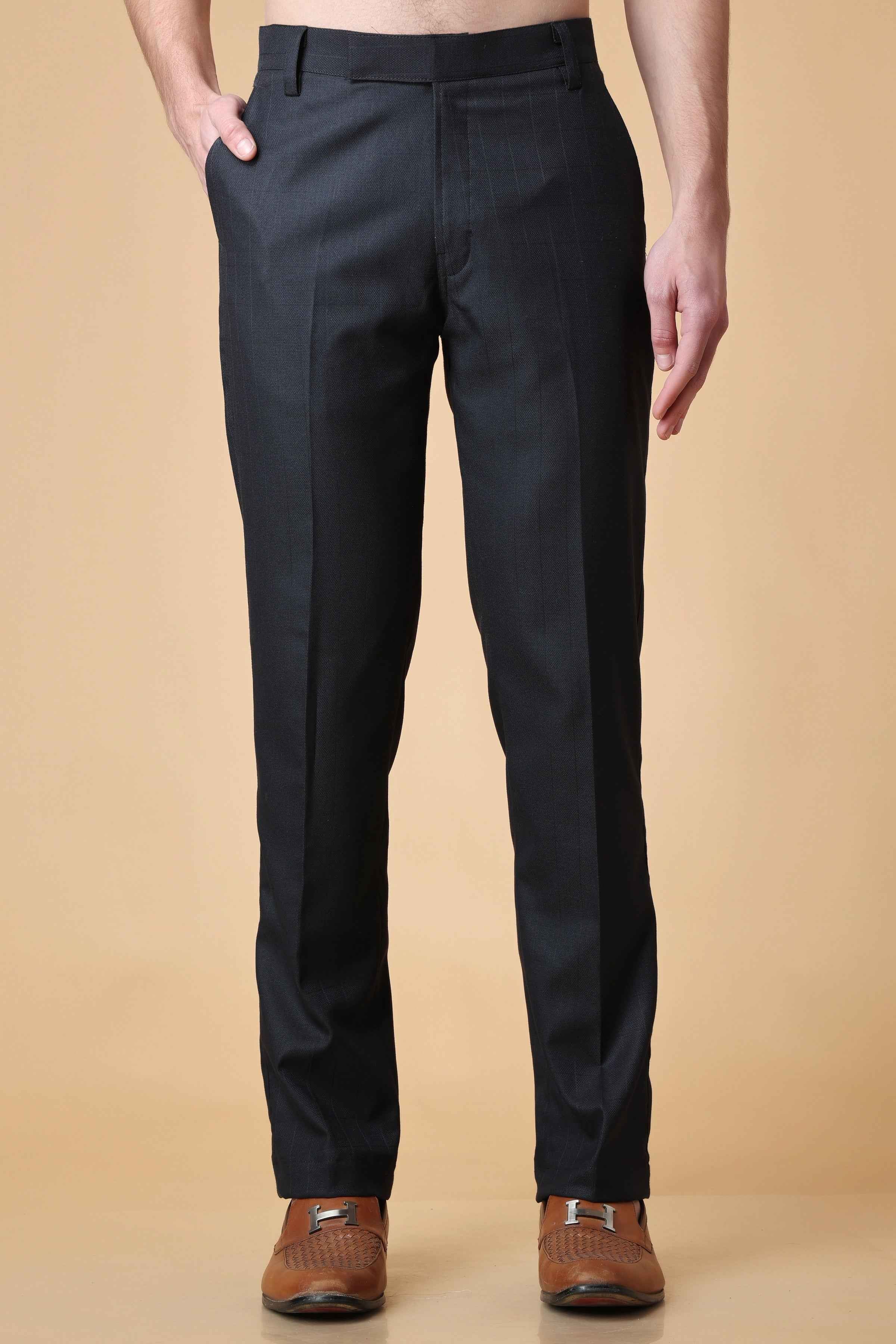 Black Formal Pants Black Long Trousers FITHUB Black Skinny Fit