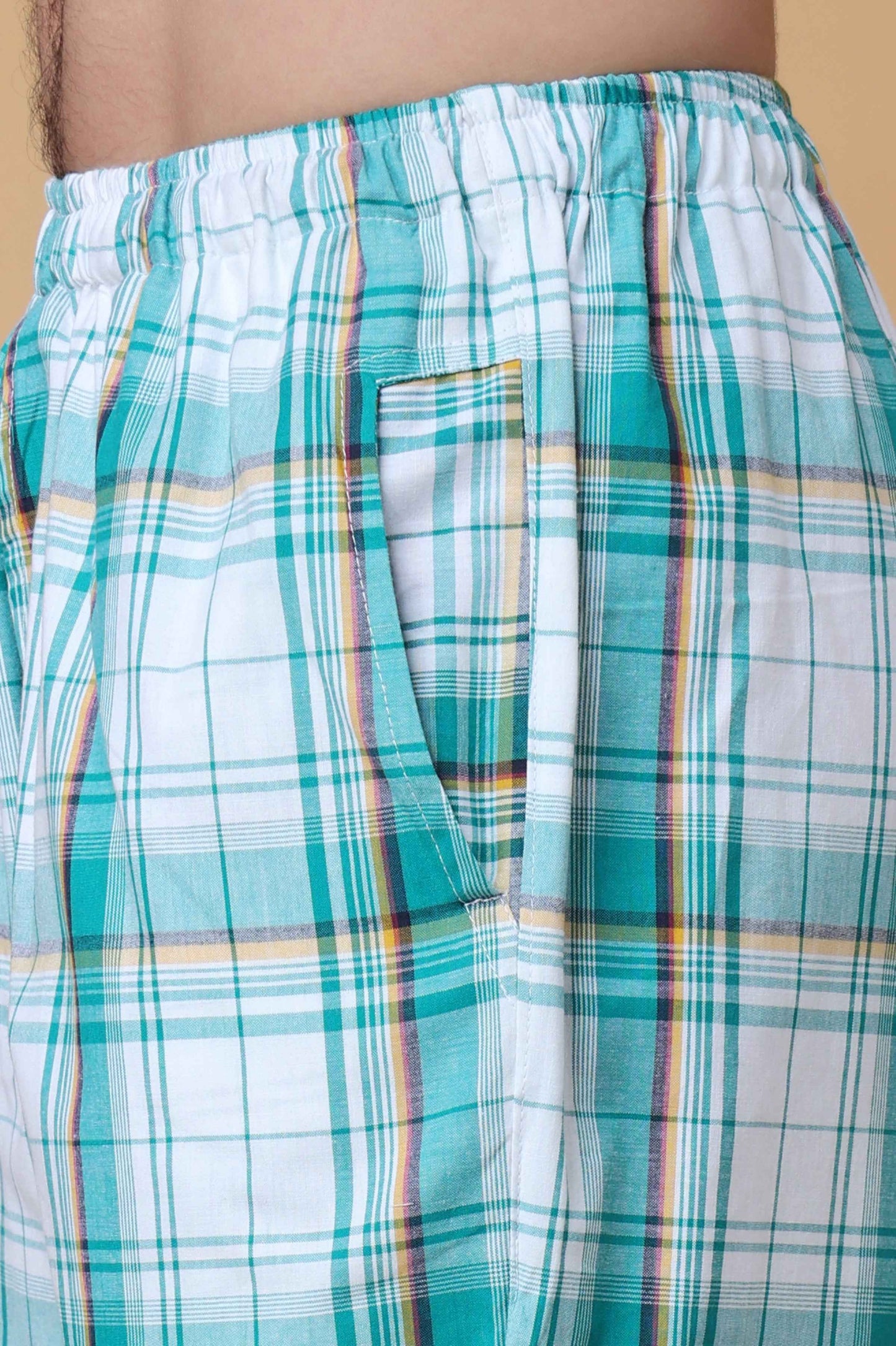 Buy Plus Size Summer Blue Checked Cotton Pajama At Apella | Sizes XS to 10 XL | India | Free Delivery | Customized