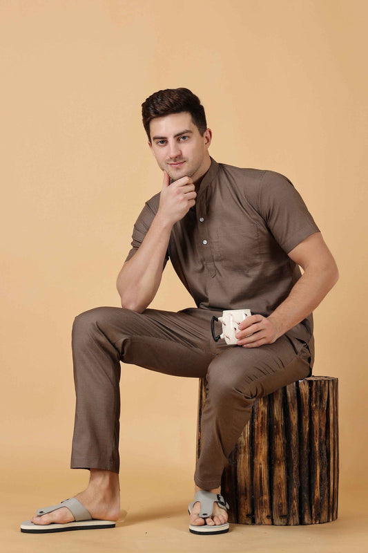 Buy Plus Size Brown Cotton Lounge Wear Set At Apella | Sizes XS to 10 XL | India | Free Delivery | Customized