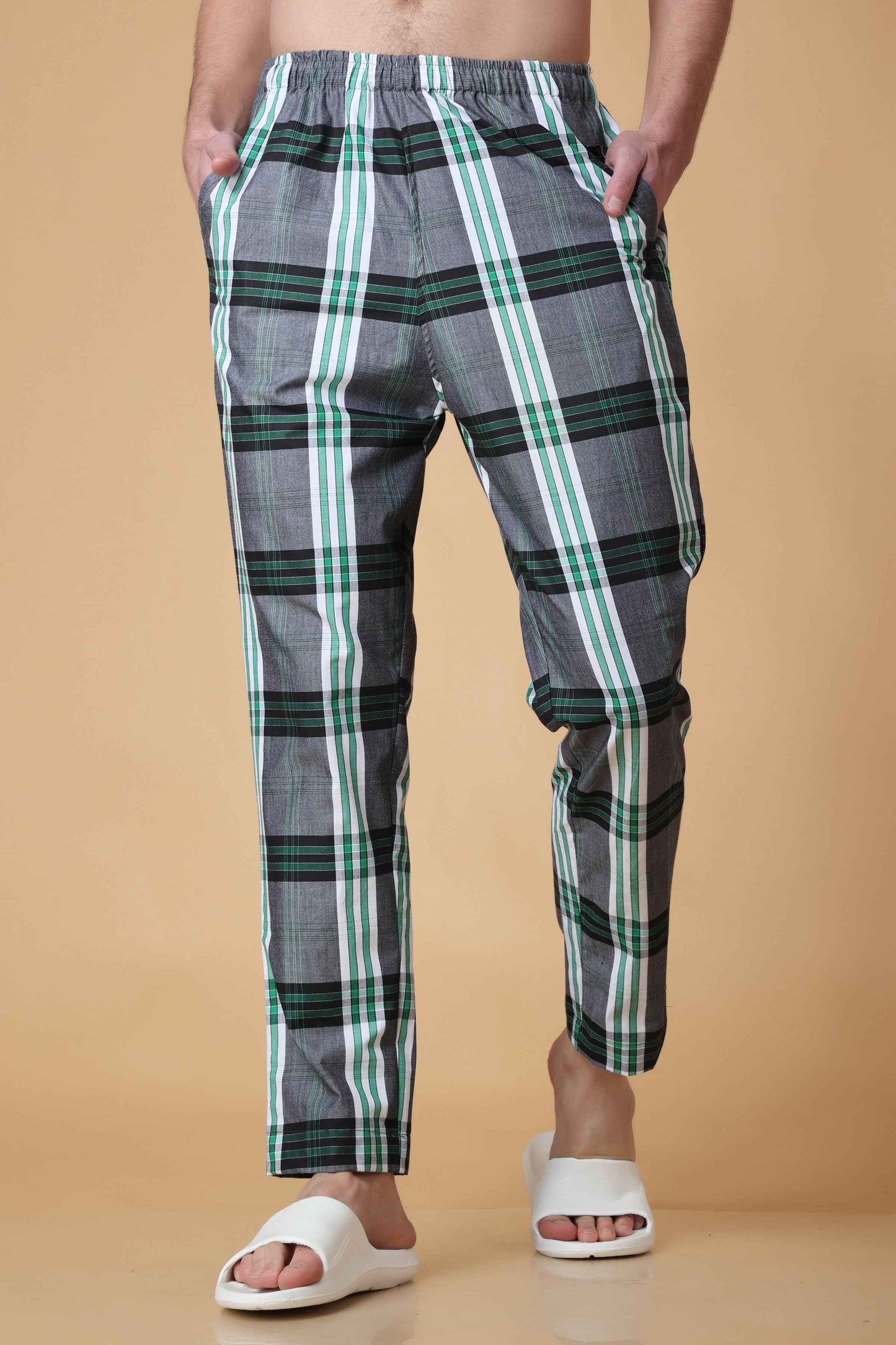 Buy Plus Size Forest Green Checked Cotton Pajama At Apella | Sizes XS to 10 XL | India | Free Delivery | Customized