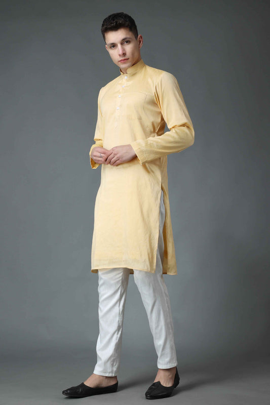 Buy Plus Size Buttermilk Yellow Silk Kurta Pajama At Apella | Sizes XS to 10 XL | India | Free Delivery | Customized