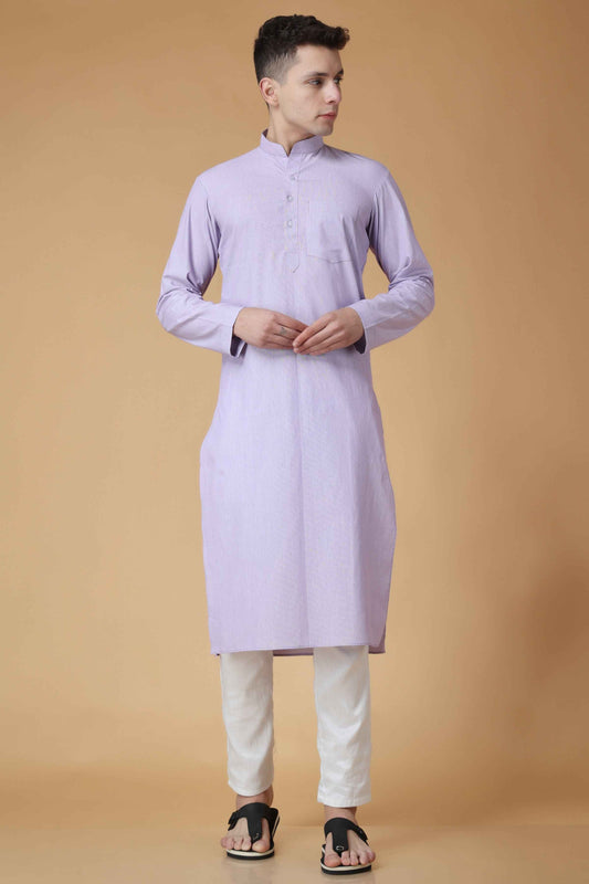 Buy Plus Size Lilac Lustre Cotton Kurta At Apella | Sizes XS to 10 XL | India | Free Delivery | Customized