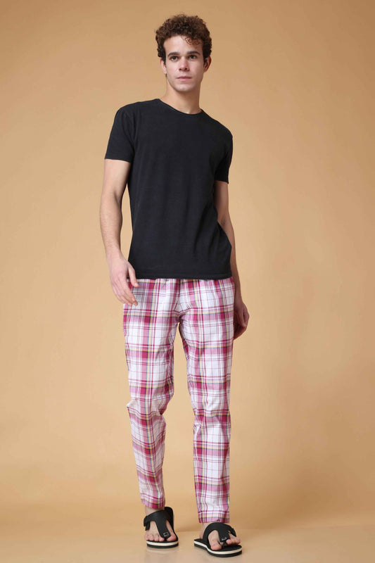 Buy Plus Size Pink Checked Cotton Pant Pajama At Apella | Sizes XS to 10 XL | India | Free Delivery | Customized