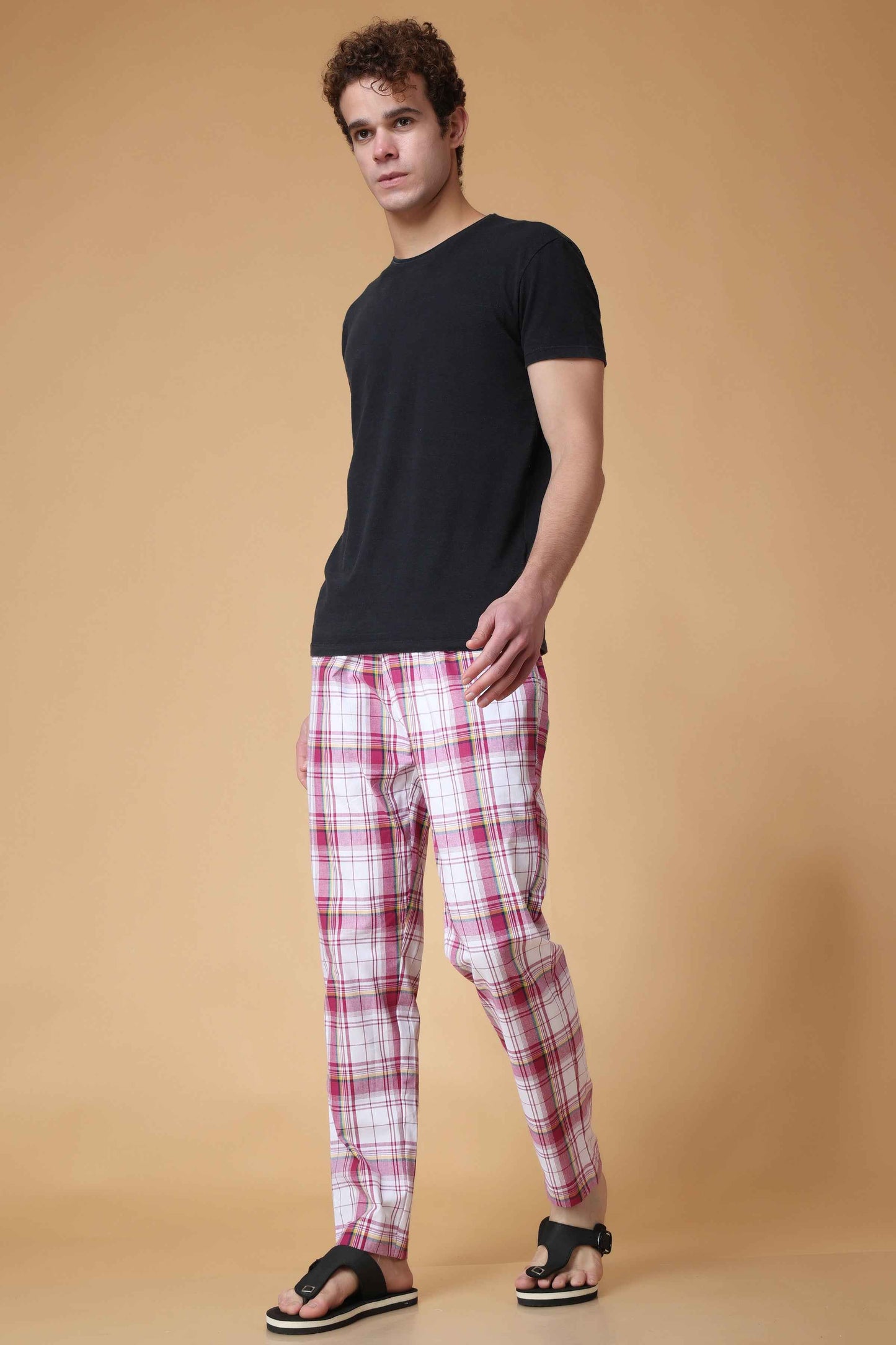 Buy Plus Size Pink Checked Cotton Pant Pajama At Apella | Sizes XS to 10 XL | India | Free Delivery | Customized