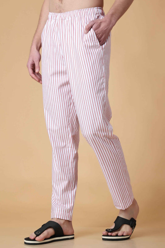 Buy Plus Size Red Striped Cotton Pajama Pants At Apella | Sizes XS to 10 XL | India | Free Delivery | Customized
