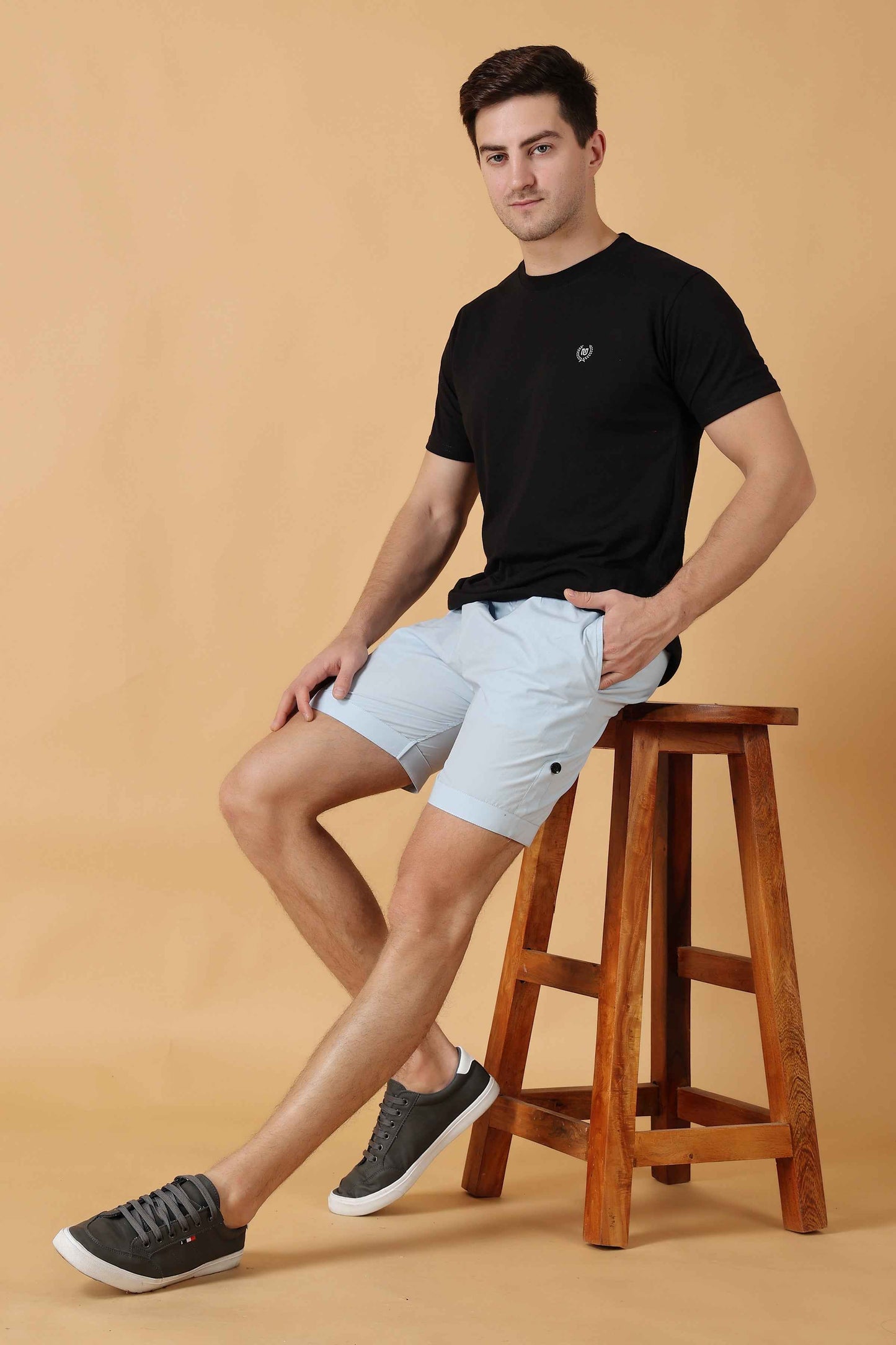 Buy Plus Size Powder Blue Cotton Shorts At Apella | Sizes XS to 10 XL | India | Free Delivery | Customized