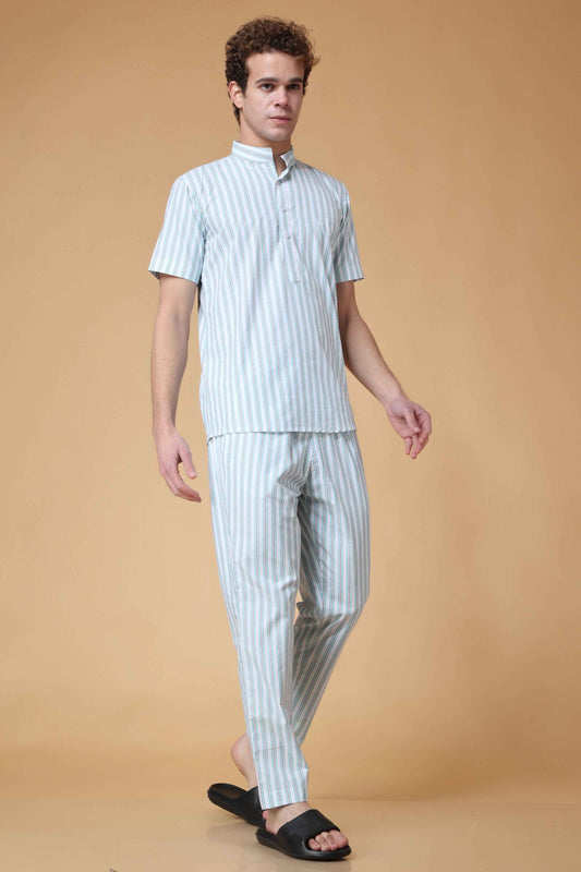 Buy Plus Size Sky Striped Lounge Wear Set At Apella | Sizes XS to 10 XL | India | Free Delivery | Customized