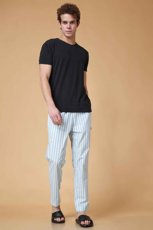 Buy Plus Size Sky Blue Striped Cotton Pajama At Apella | Sizes XS to 10 XL | India | Free Delivery | Customized