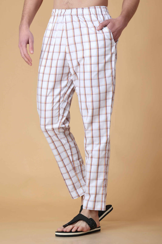 Buy Plus Size Peach Checked Cotton Pajama Pants At Apella | Sizes XS to 10 XL | India | Free Delivery | Customized