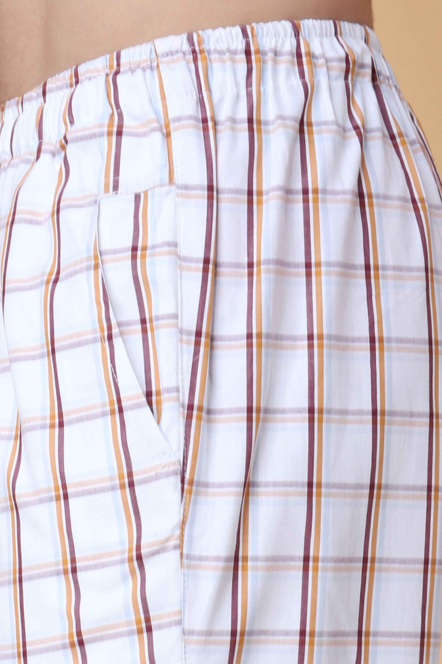 Buy Plus Size Peach Checked Cotton Pajama Pants At Apella | Sizes XS to 10 XL | India | Free Delivery | Customized