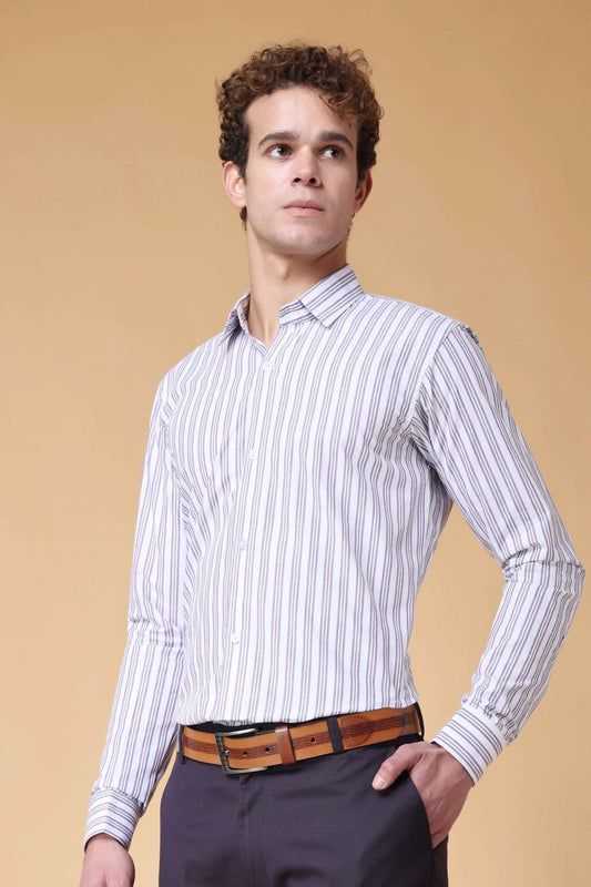 Buy Plus Size Polar Grey Striped Shirt At Apella | Sizes XS to 10 XL | India | Free Delivery | Customized