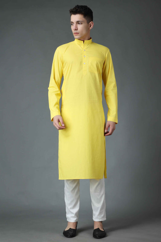 Buy Plus Size Subtle Yellow Cotton Kurta At Apella | Sizes XS to 10 XL | India | Free Delivery | Customized