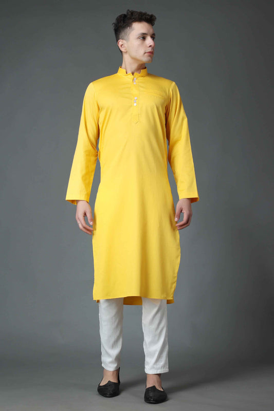 Buy Plus Size Daffodil Yellow Cotton Kurta At Apella | Sizes XS to 10 XL | India | Free Delivery | Customized