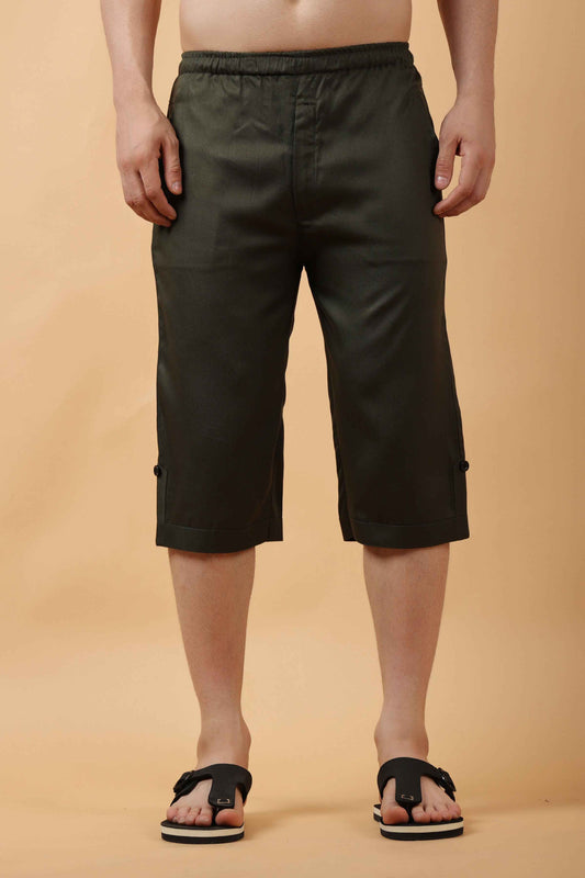 Buy Plus Size Army Green Tencel Capri At Apella | Sizes XS to 10 XL | India | Free Delivery | Customized