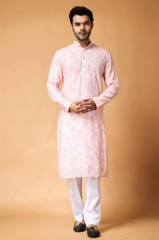 Buy Plus Size Breezy Pink Printed Kurta Pajama At Apella | Sizes XS to 10 XL | India | Free Delivery | Customized