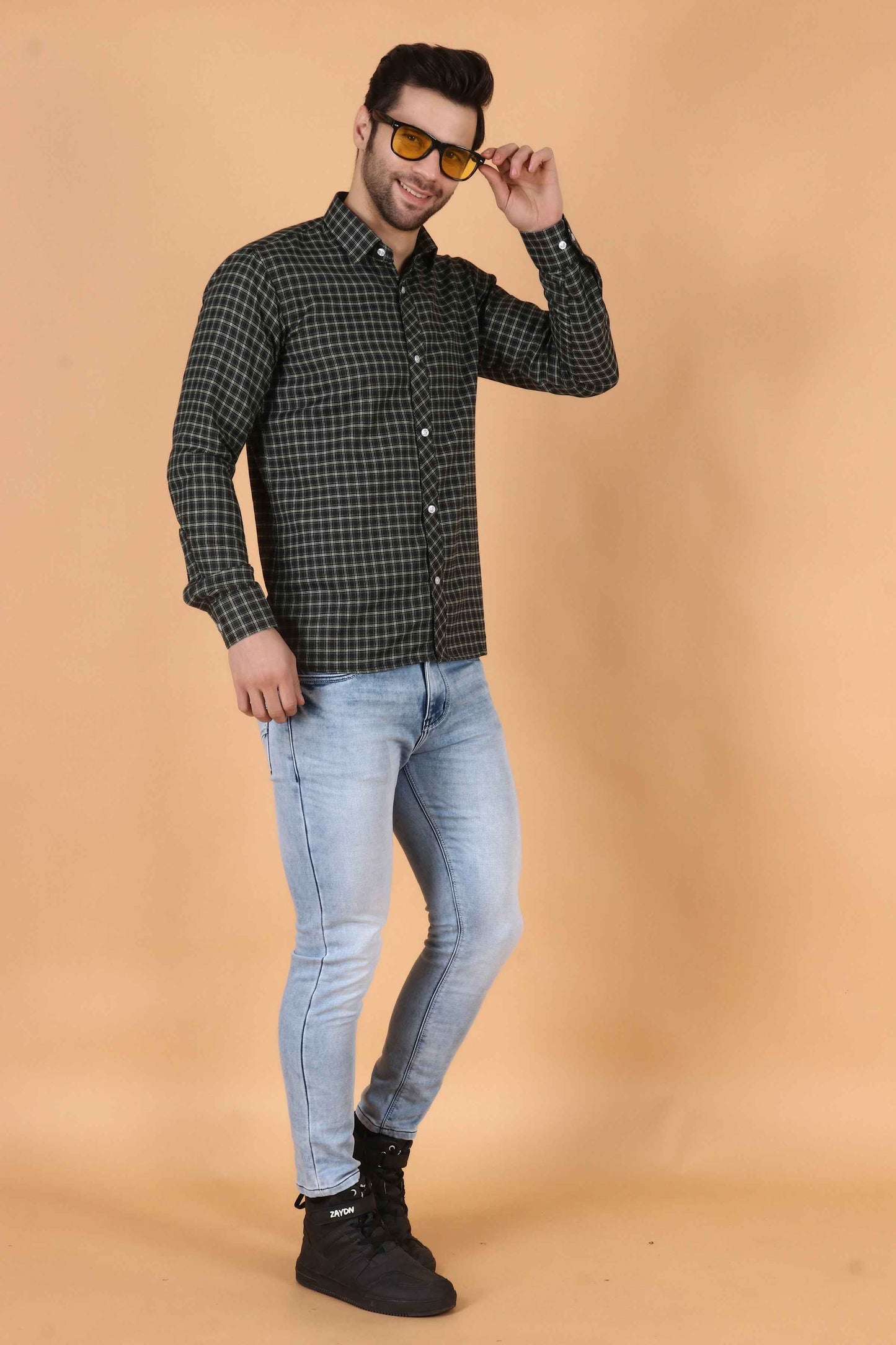 Buy Plus Size Black Checked Woollen Shirt At Apella | Sizes XS to 10 XL | India | Free Delivery | Customized