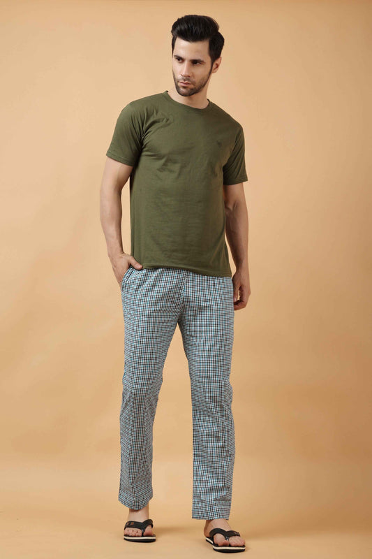 Buy Plus Size Sterling Blue Checked Cotton Pajama At Apella | Sizes XS to 10 XL | India | Free Delivery | Customized