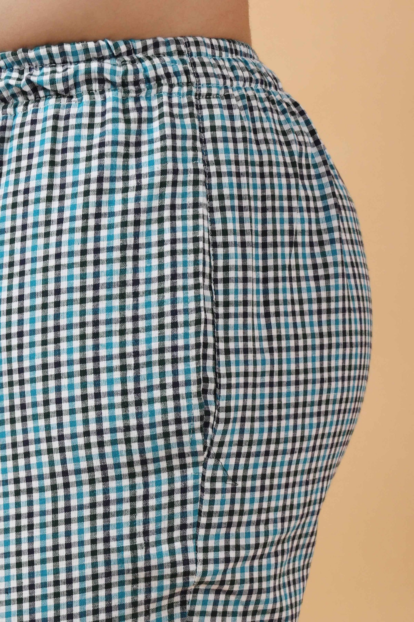 Buy Plus Size Sterling Blue Checked Cotton Pajama At Apella | Sizes XS to 10 XL | India | Free Delivery | Customized