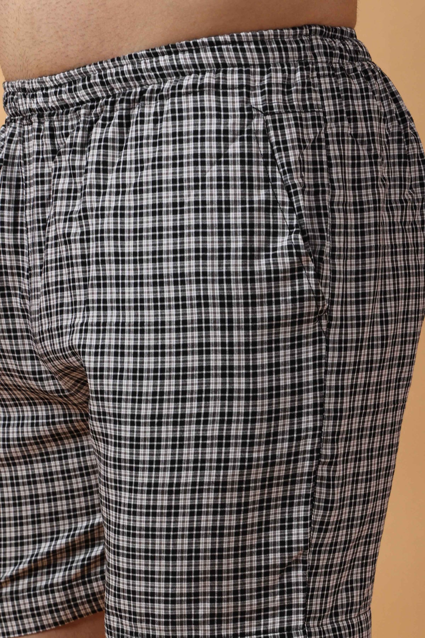 Buy Plus Size Black Grid Printed Cotton Shorts At Apella | Sizes XS to 10 XL | India | Free Delivery | Customized