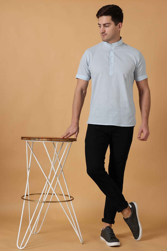 Buy Plus Size Sky Grid Short Kurta At Apella | Sizes XS to 10 XL | India | Free Delivery | Customized