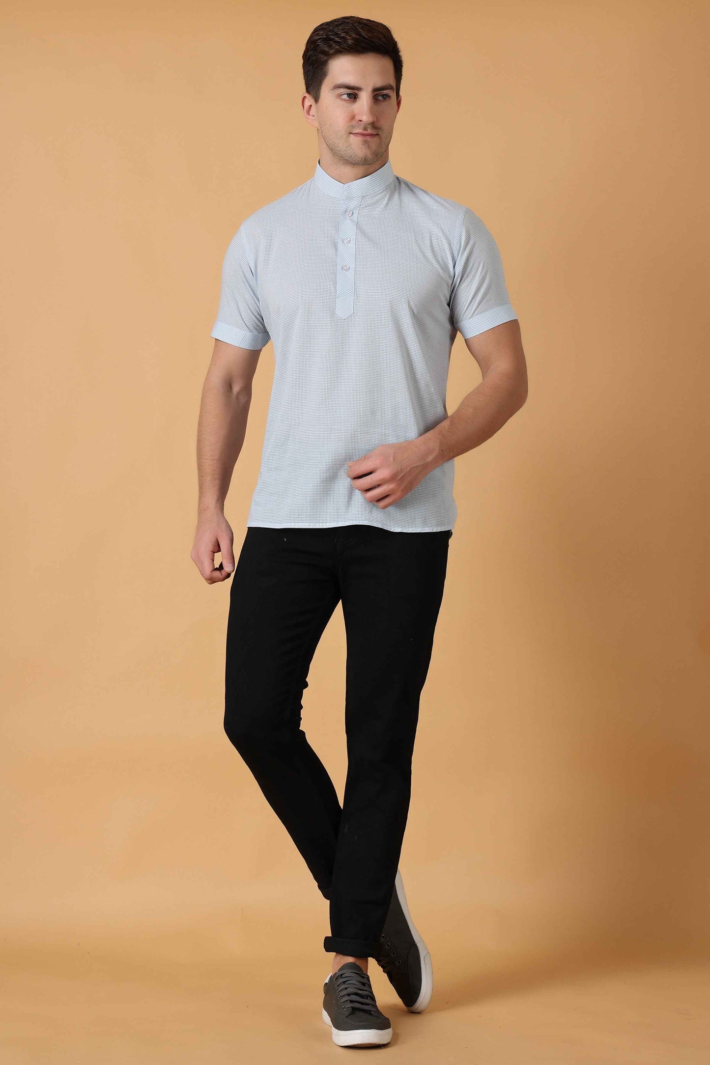 Buy Plus Size Sky Grid Short Kurta At Apella | Sizes XS to 10 XL | India | Free Delivery | Customized