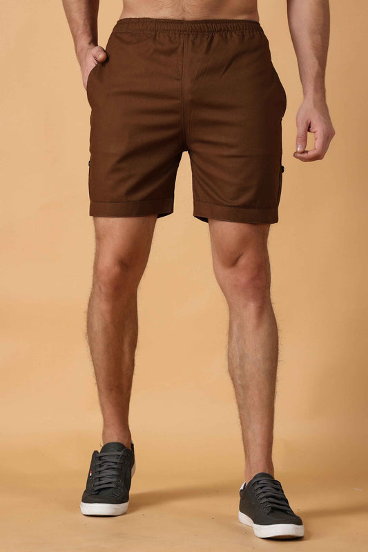 Buy Plus Size Brown Cotton Shorts At Apella | Sizes XS to 10 XL | India | Free Delivery | Customized