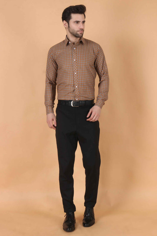 Buy Plus Size Brown Checked Woollen Shirt At Apella | Sizes XS to 10 XL | India | Free Delivery | Customized