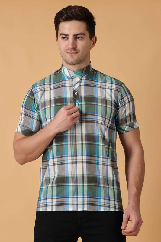 Buy Plus Size Green Checked Short Kurta At Apella | Sizes XS to 10 XL | India | Free Delivery | Customized