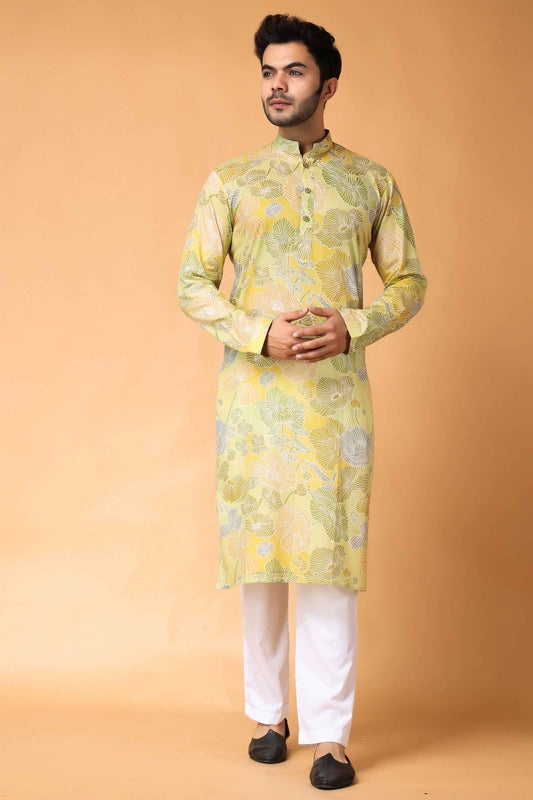 Buy Plus Size Fresh Lime Mulmul Kurta Pajama At Apella | Sizes XS to 10 XL | India | Free Delivery | Customized
